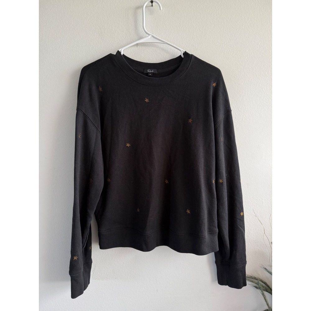Rails Womens Star Embroidered Sweatshirt Black Gold Crew Neck Pullover Medium